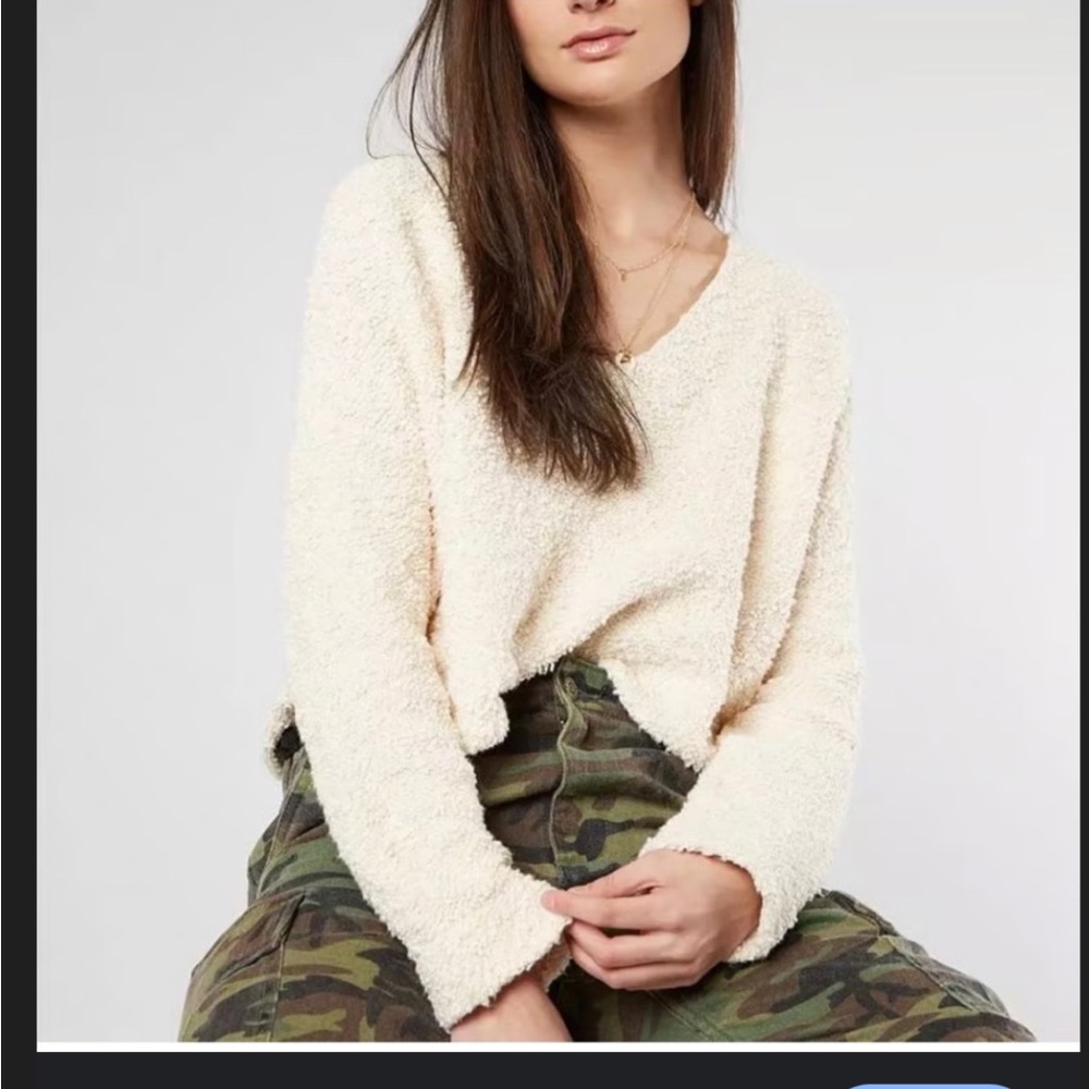 Free People oversized cropped slouch popcorn Sherpa pullover bubble sleeve boho